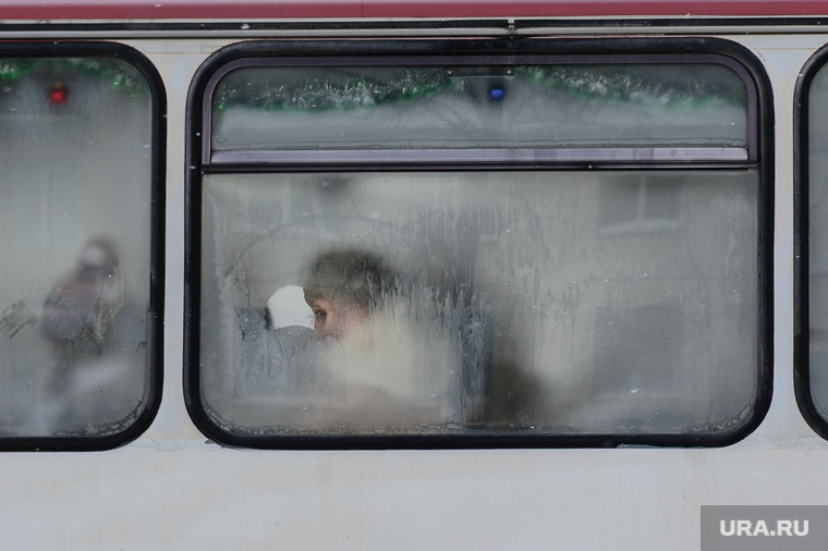 Зимний Екатеринбург, холод, зима, мороз, автобус, общественный транспорт, пассажирка