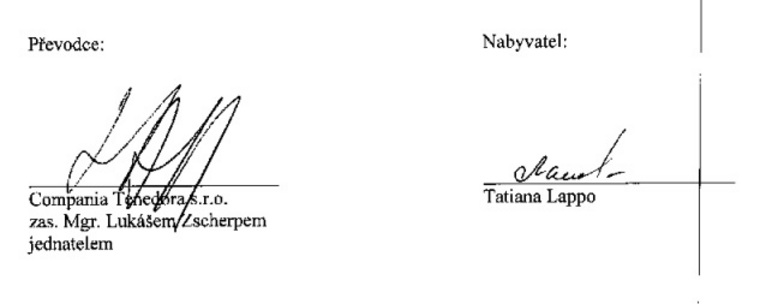 Подпись Татьяны Лаппо под договором о покупке чешской фирмы