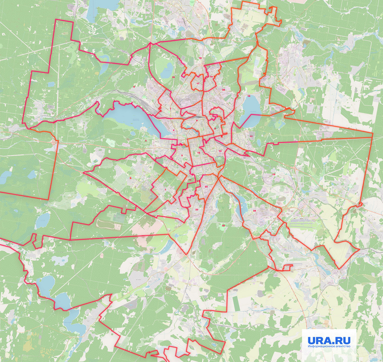 Новая, но пока не утвержденная схема округов Екатеринбурга