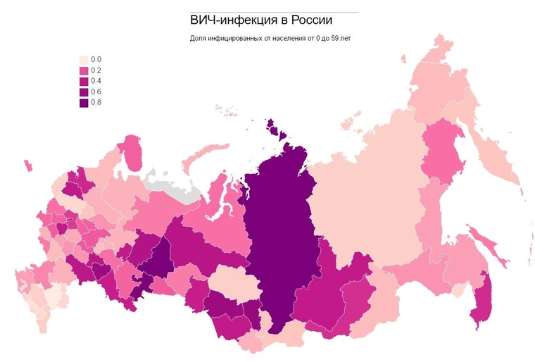 Карта распространения ВИЧ в России
