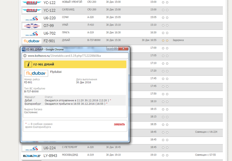У пассажиров и на онлайн-табло Кольцово совершенно разная информация о времени вылета самолета