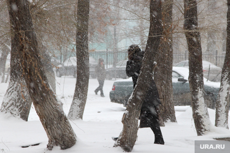 Курган в снегу, вьюга, непогода, метель