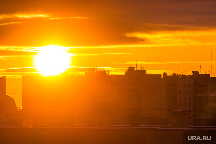 Клипарт. Нижневартовск, солнце, закат, спальный район, город, вечер