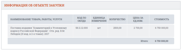 Стоимость одного экземпляра двухтомника под редакцией председателя ВС РФ составила 2,7 тыс. рублей