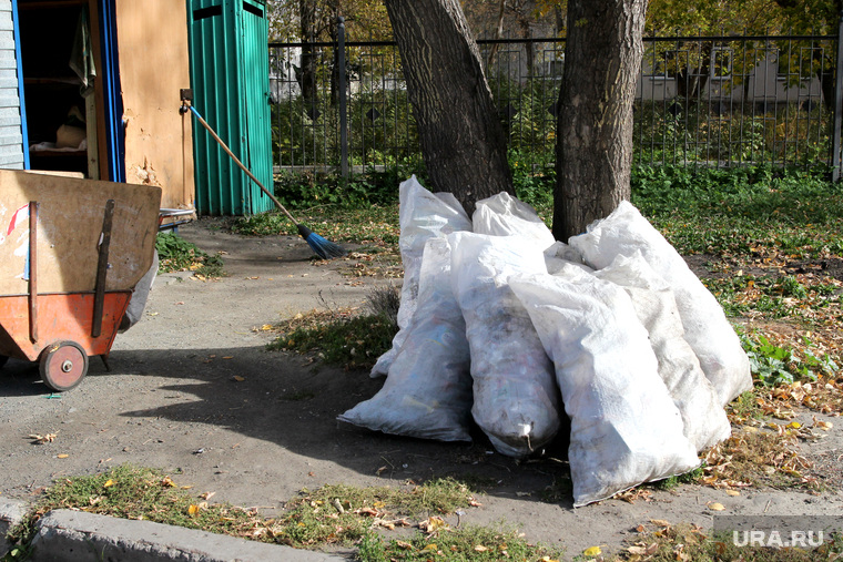 Курган, осень, мешки с мусором