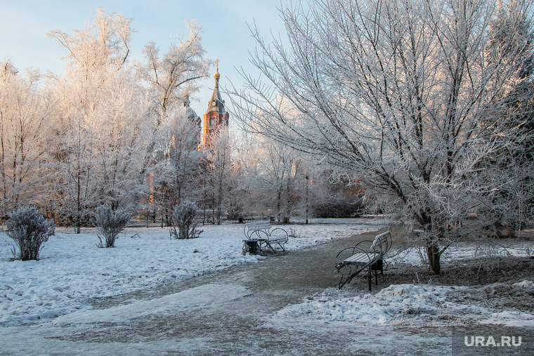 Разное. Курган, снег, зима, храм александра невского, город курган, городской сад, природа, иней на деревьях