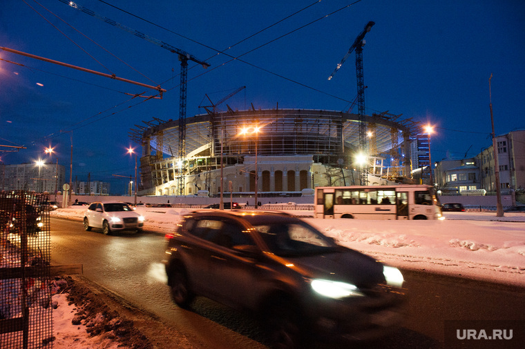 Виды Екатеринбурга, развязка, центральный стадион, ночь, ночной город, реконструкция