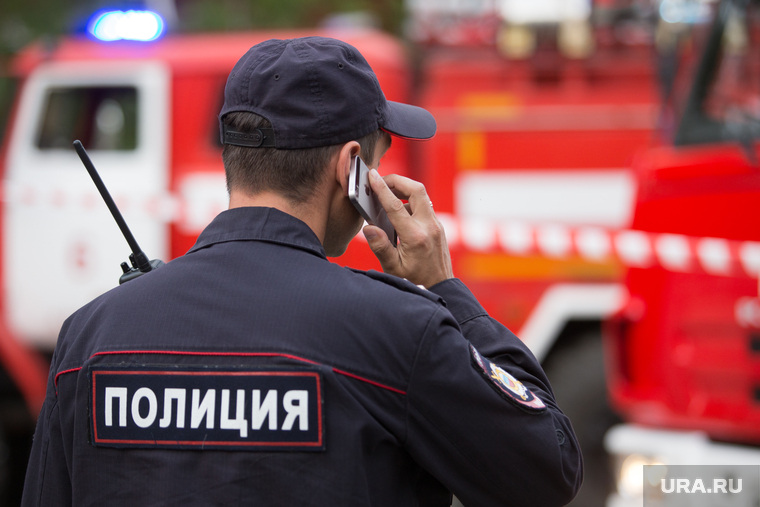 Пожар на ул. 1-ая Заводская, дом 20. Курган, разговор по телефону, полиция, пожарная машина