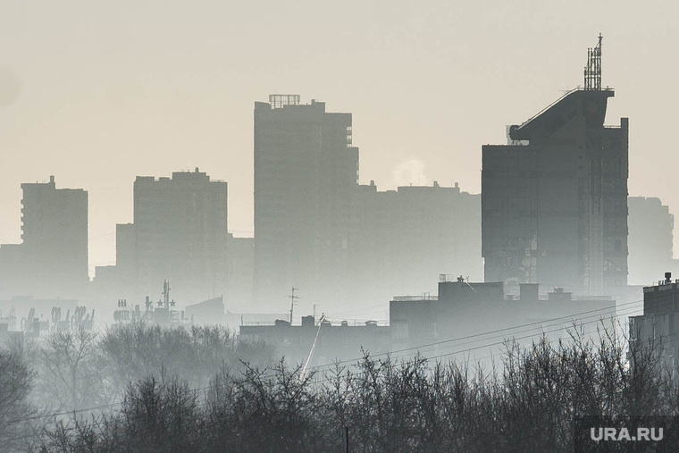 Клипарт. Екатеринбург, панорама, смог, город, экология