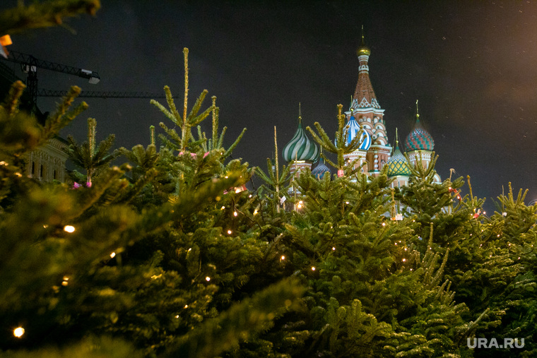 Новогодняя ярмарка на Красной Площади. Москва, елки, елочный базар, новый год, новогодняя ярмарка, собор василия блаженного, покровский собор