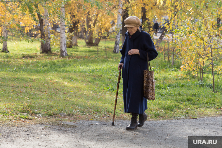 Клипарт. Курган, пожилая женщина, бабушка, пенсионерка с палочкой