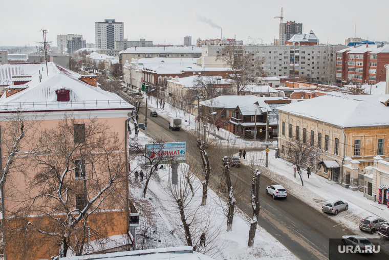 Курган, вид сверху, улица куйбышева, зима, город зимой, вид сверху