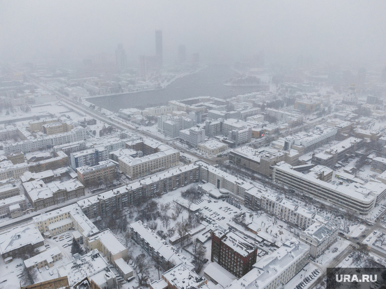 Виды города. Екатеринбург, снег, город екатеринбург, вид сверху, снежная погода