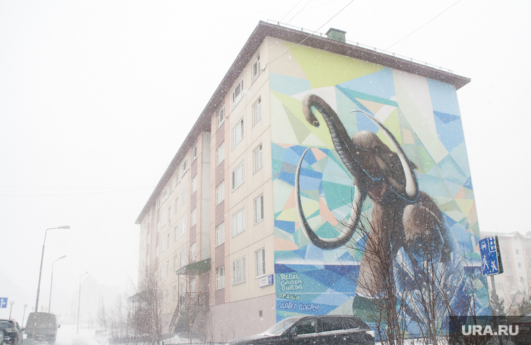 Метель. Салехард, мамонт, граффити, город салехард