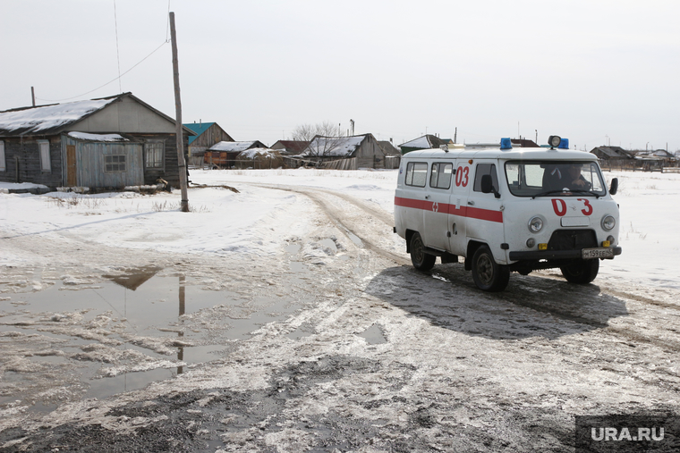 День депутата в Альменевском районе, лужа, деревня, альменево, дорога в снегу, село, скорая помошь