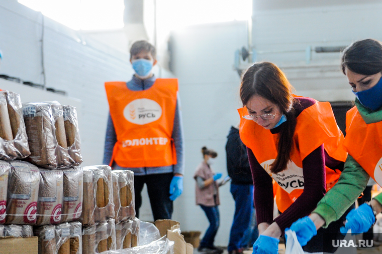 Волонтеры собирают продовольственные пакеты пенсионерам. Челябинск , волонтеры, продовольствие, продуктовые наборы