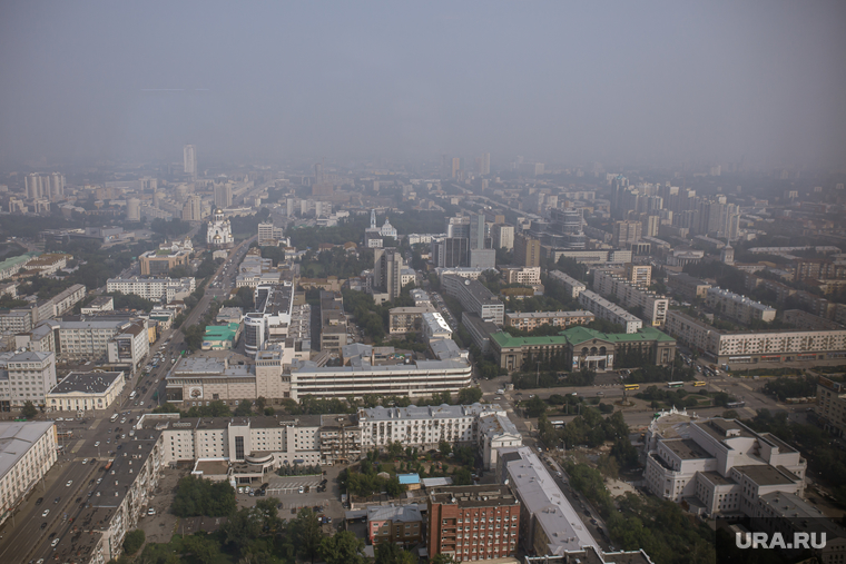 Смог в Екатеринбурге, дым, смог, вид с высоты, виды екатеринбурга, панорама города, туман, экология, загрязнения
