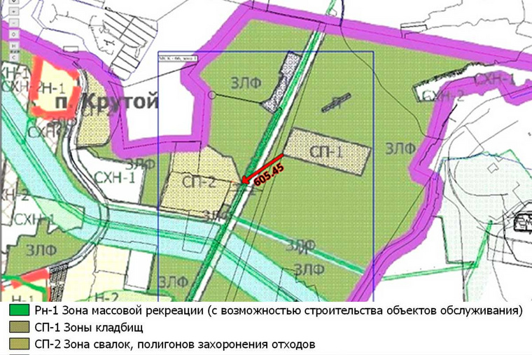 От границ полигона «Северный» до территории, отведенной под кладбища, примерно 600 метров