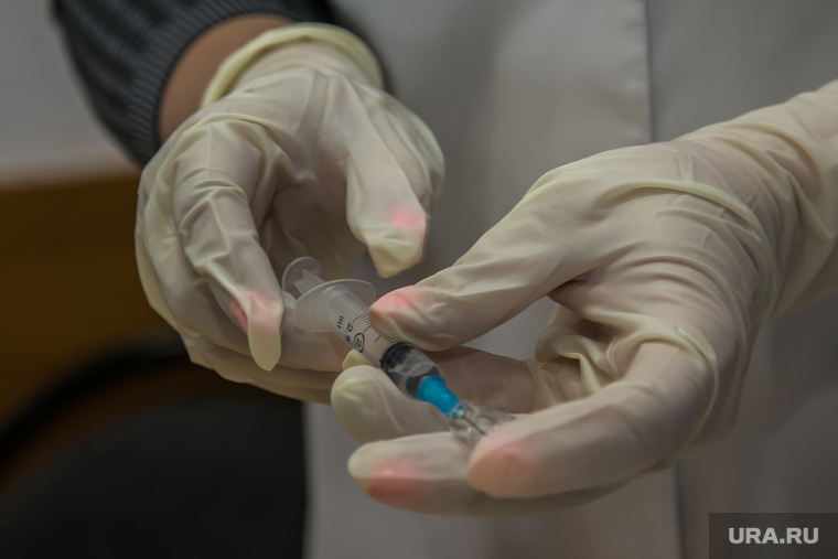 Вакцинация членов правительства Курганской обл. Курган, шприц, прививка от гриппа, перчатки медицинские, руки медсестры, вакцинация