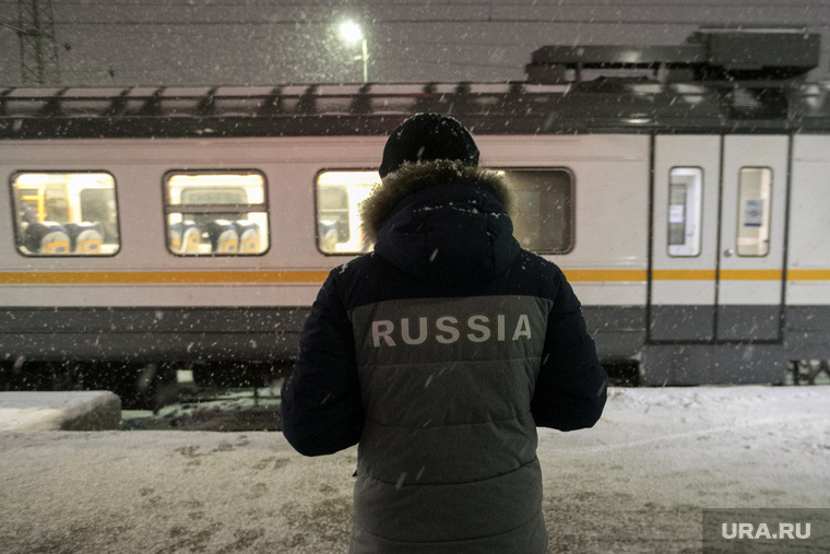 Поезда дальнего следования на железнодорожном вокзале во время снегопада. Рязань, снег, вокзал, поезд, электричка, зима, россия, путешествие, пассажир, ржд, турист, жд, пассажиры, туризм, железная дорога, цппк