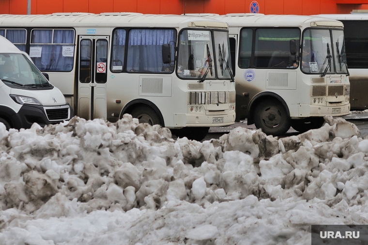 Город.  Курган, снег, зима, автобус, общественный транспорт