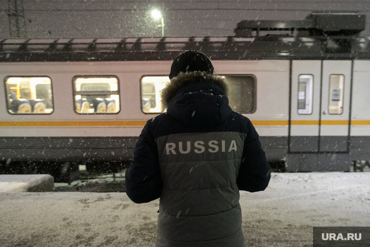 Поезда дальнего следования на железнодорожном вокзале во время снегопада. Рязань, снег, вокзал, поезд, электричка, зима, россия, путешествие, пассажир, ржд, турист, жд, пассажиры, туризм, железная дорога, цппк