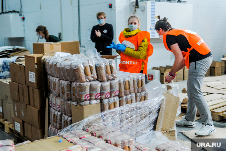 Волонтеры собирают продовольственные пакеты пенсионерам. Челябинск , волонтеры, продовольствие, продуктовые наборы