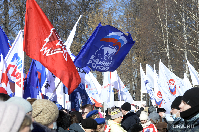 На концерте люди держали флаги России и политических партий