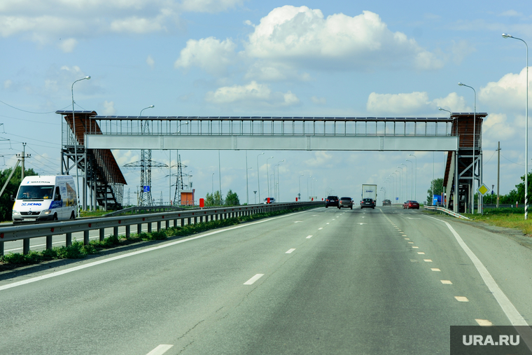 Дорога, трасса. М5. Челябинская область, пешеходный мост, трасса, м5, дорога, автомобильная дорога