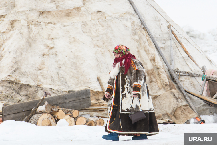 День оленевода в селе Аксарка, ЯНАО, зима, арктика, малица, женщина в национальном костюме, холод, кмнс