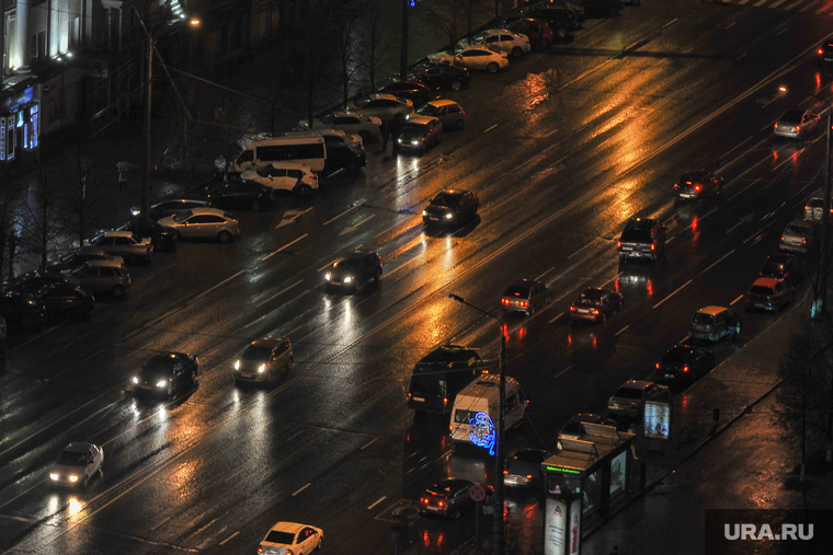 Улицы ночного Челябинска, авто, проспект ленина, дождь