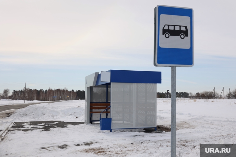 Золотая дорога. Деревня Дианово и Новодостовалово. Курган, деревня, автобусная остановка, село