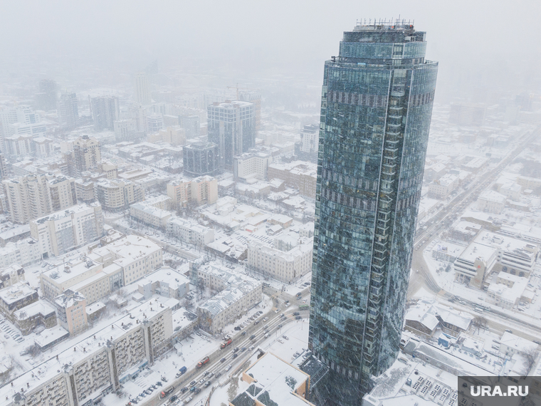 Виды города. Екатеринбург, снег, бц высоцкий, город екатеринбург, вид сверху, снежная погода