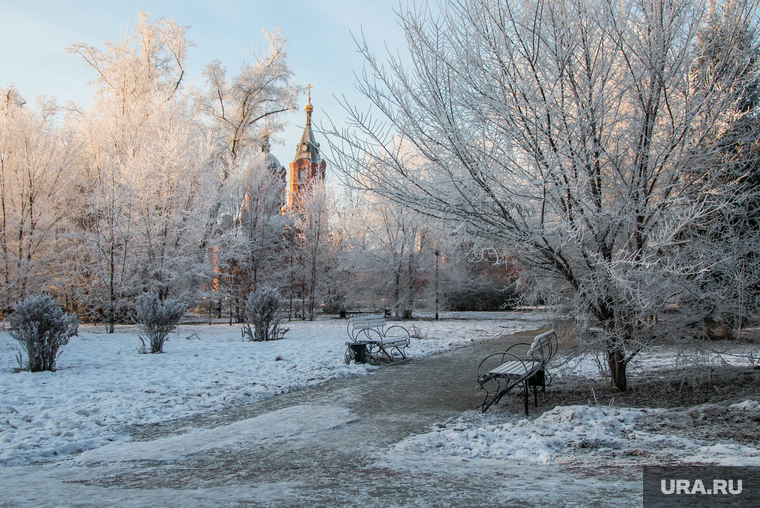 Разное. Курган, снег, зима, храм александра невского, город курган, городской сад, природа, иней на деревьях