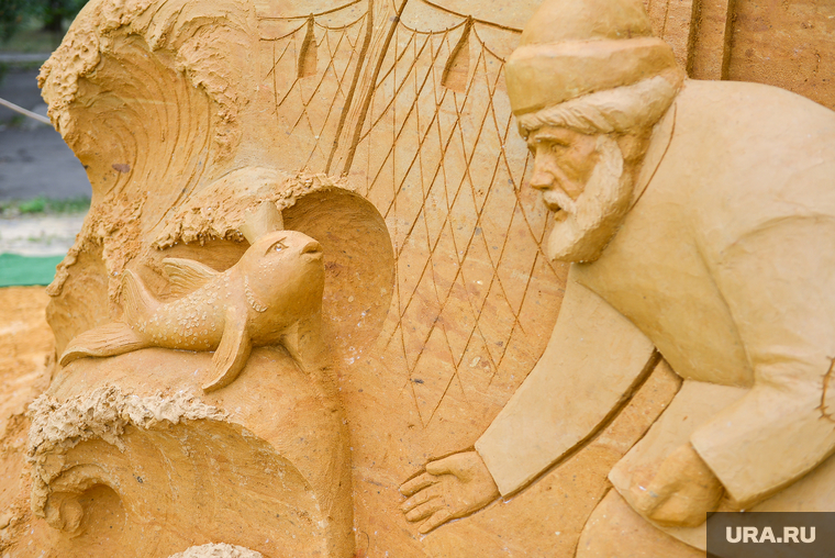 Фестиваль песочных скульптур. Челябинск, песочная скульптура, персонажи сказок, о рыбаке и рыбке