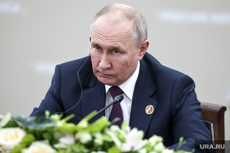 Президент России Владимир Путин и глава президентского совета Ливиии Мухаммед аль-Менфи во время двусторонней встречи. Санкт-Петербург, путин владимир