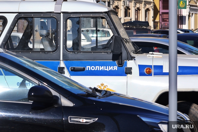 Город. Курган, машина полиции, полиция