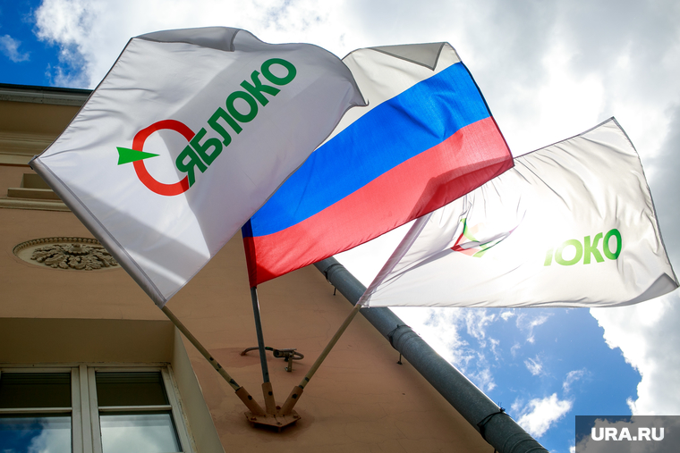 Заседание бюро "Яблока" по приостановки действия Свердловского отделения партии. Москва, партия яблоко, символика, центральное отделение, флаги