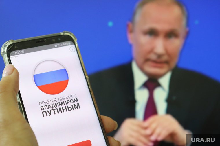 Прямая трансляция с Путиным и мобильное приложение. Курган, смартфон, сотовый телефон, трансляция путина, прямая линия, приложение, путин на экране