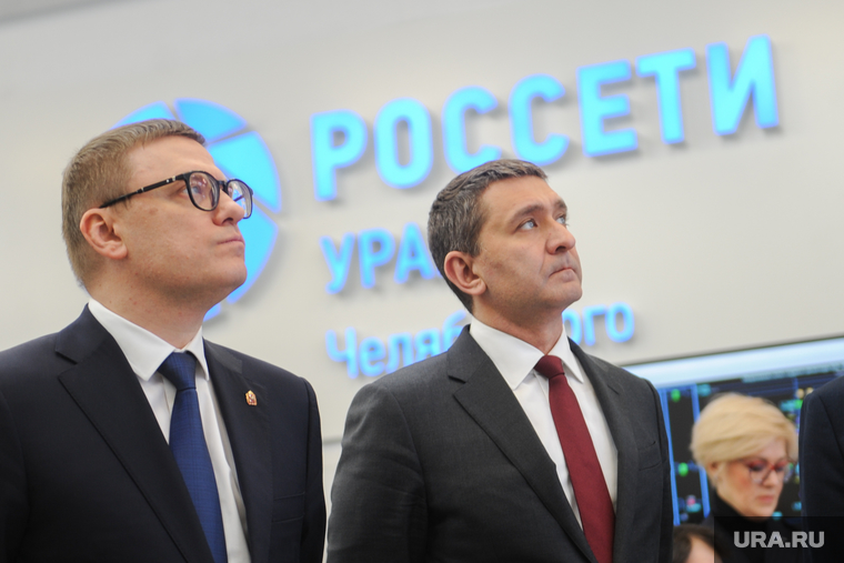 Алексей Текслер вместе с Андреем Рюминым на торжественной церемонии расширения операционных функций ЦУС челябинского филиала «Россети Урал». Челябинск, рюмин андрей, россети урал