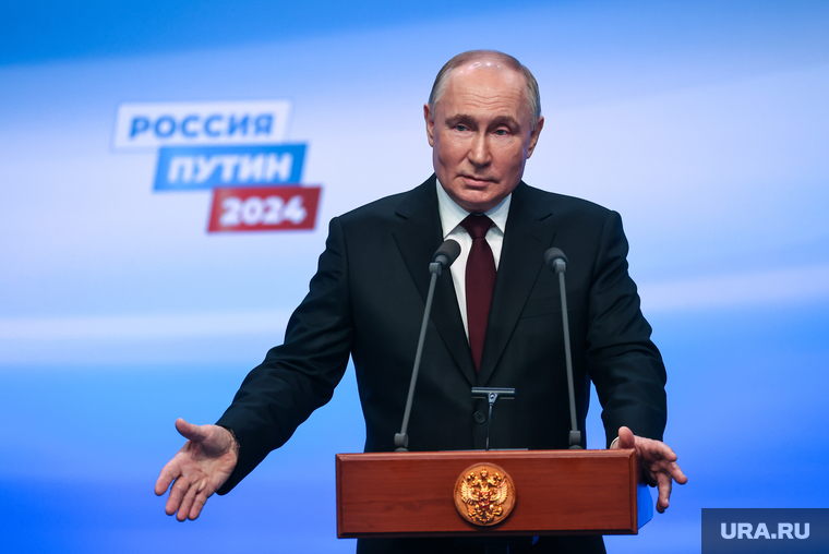 Президент России Владимир Путин на пресс-конференции после окончания голосования на президентских выборах 2024. Москва, путин владимир