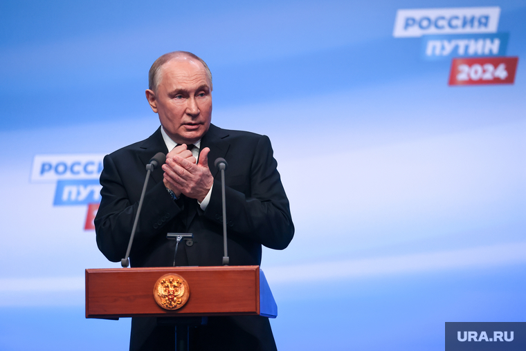 Президент России Владимир Путин на пресс-конференции после окончания голосования на президентских выборах 2024. Москва, путин владимир