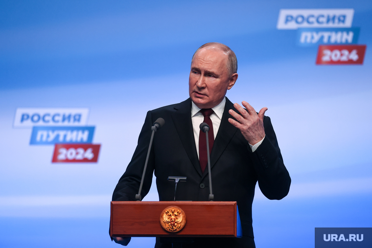 Президент России Владимир Путин на пресс-конференции после окончания голосования на президентских выборах 2024. Москва, путин владимир