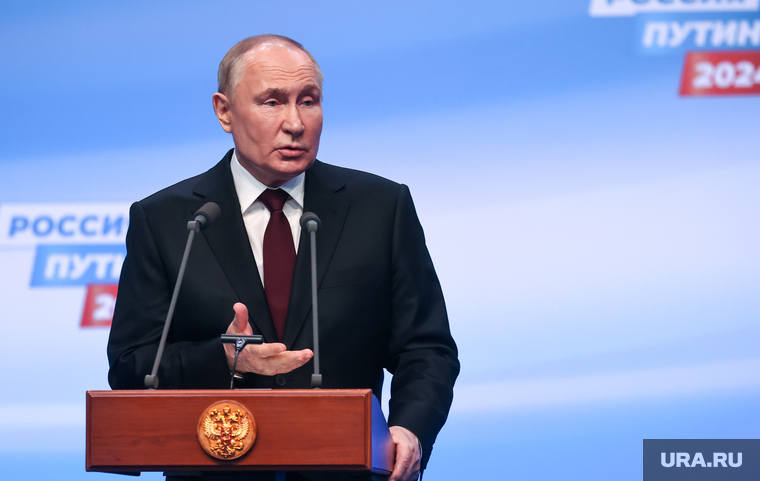 Президент России Владимир Путин на пресс-конференции после окончания голосования на президентских выборах 2024. Москва, путин владимир