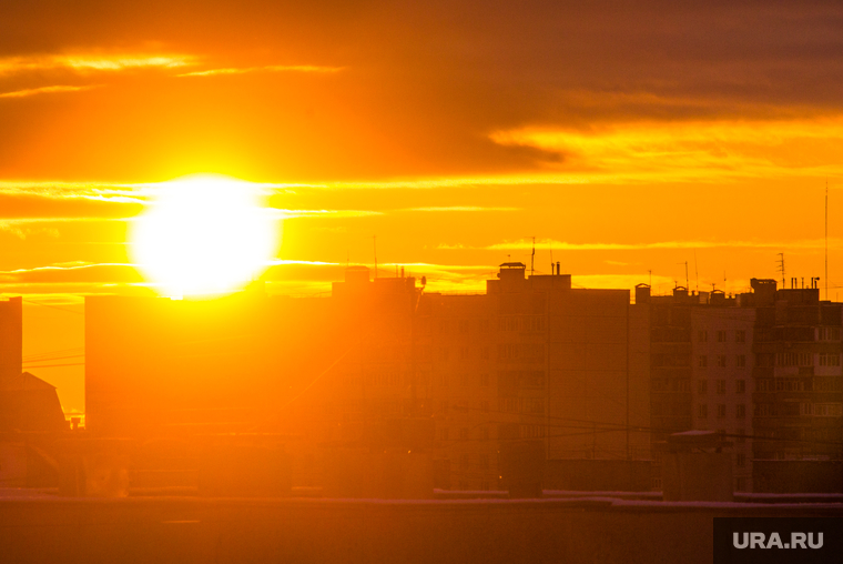 Клипарт. Нижневартовск, солнце, закат, спальный район, город, вечер