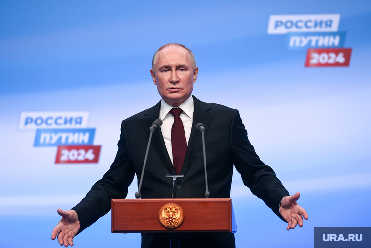 Президент России Владимир Путин на пресс-конференции после окончания голосования на президентских выборах 2024. Москва, путин владимир