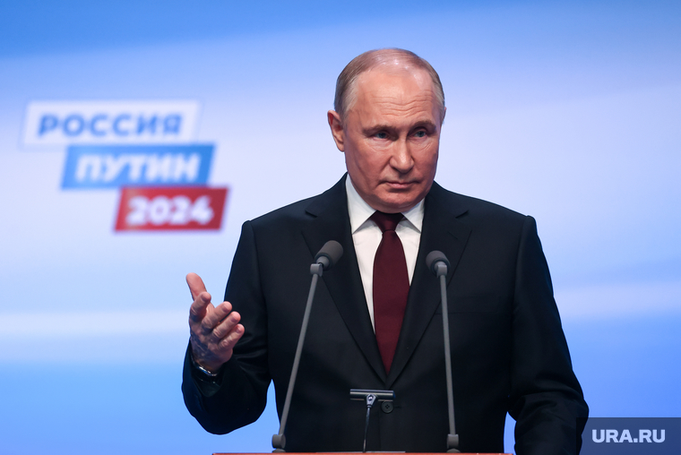 Президент России Владимир Путин на пресс-конференции после окончания голосования на президентских выборах 2024. Москва, путин владимир