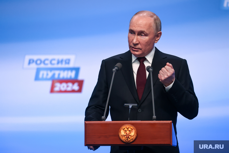 Президент России Владимир Путин на пресс-конференции после окончания голосования на президентских выборах 2024. Москва, путин владимир