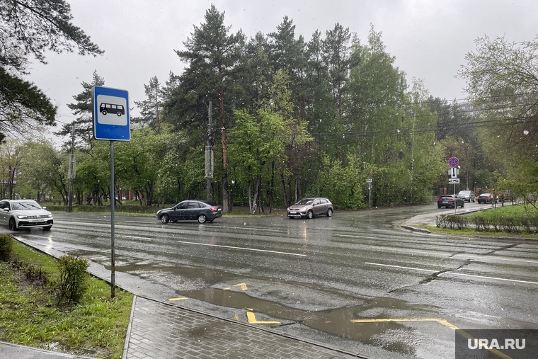 Снегопад. Челябинск, автотранспорт, лесопарковая улица, снегопад, дорога, сырость, дождь