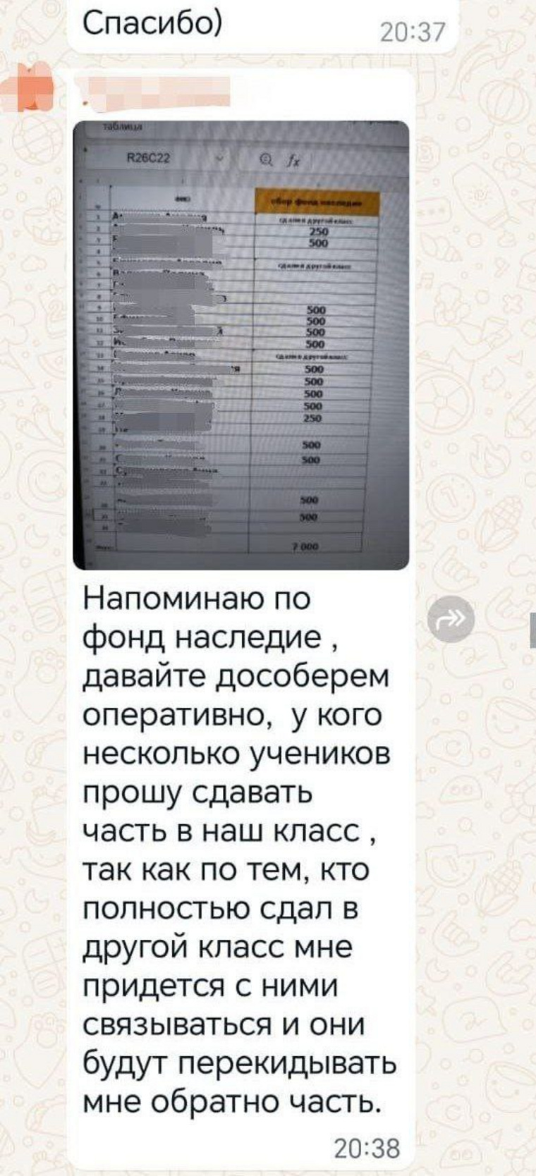 Пример сообщения о поборах в школе Уфы, предоставленного Ксении Собчак родителями
